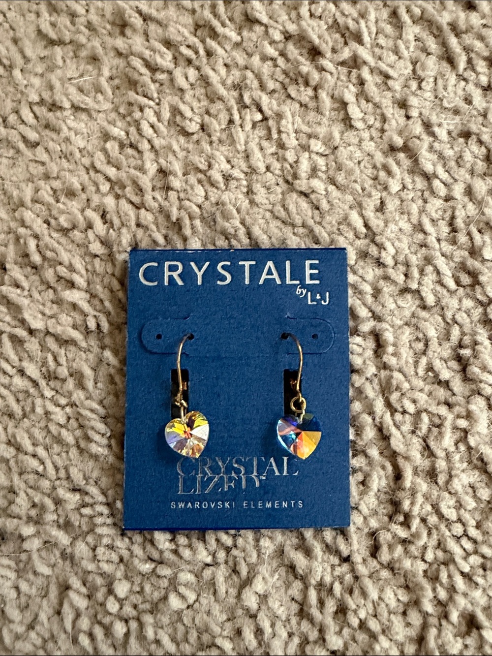 Heart Crystal Drop Earrings - Iridescent Gold Hooks